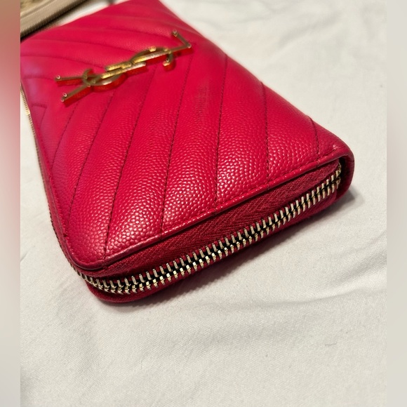YSL Chevron quilted Cassandre Large zip wallet Pink - Picture 3 of 8
